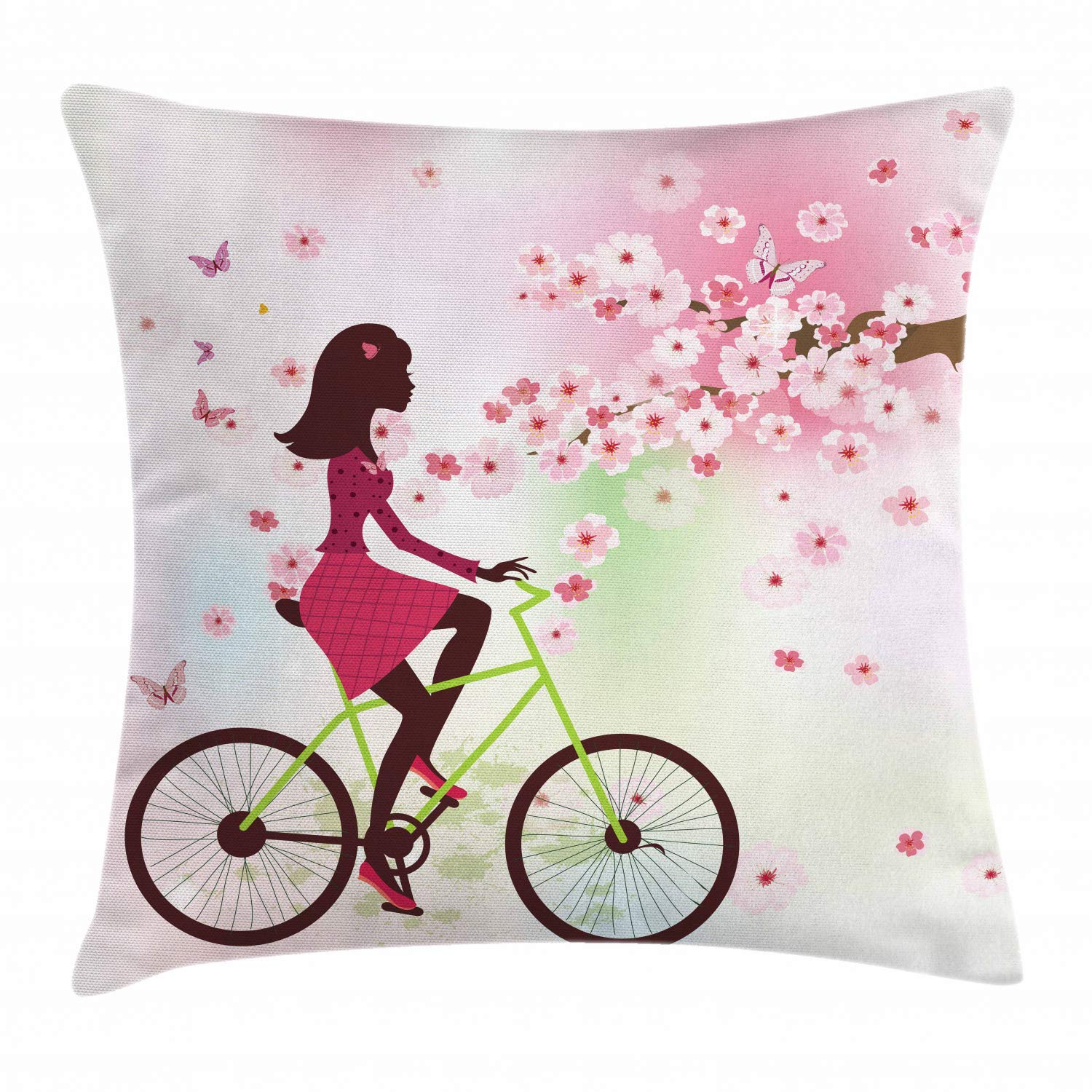 Ambesonne Teen Girls Throw Pillow Cushion Cover Girl On Bike