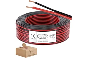 Audio Express 100ft 16-Gauge Audio Stereo Speaker Wire Cable,100 Feet,30.48 Meters,2 Conductor,Flexible Red-Black PVC, CCA, Dispensing Box,Home Theater, HiFi,Auto,Hook-Up,74 High Strand Count (.15 OD)