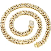 Yunhazit Iced Out Cuban Link Chain 10MM Silver/Gold Plated Cubic Zirconia Necklace Miami Bling Hip Hop Chain Gift for Men Women
