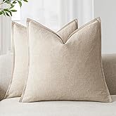 Foindtower Pack of 2, Decorative Linen Soild Throw Pillow Covers Soft Accent Cushion Case Boho Farmhouse Neutral Pillowcase for Couch Sofa Bedroom Living Room Home Decor 24 x 24 Inch Natural Beige