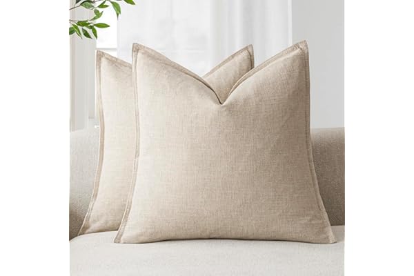 Foindtower Pack of 2, Decorative Linen Soild Throw Pillow Covers Soft Accent Cushion Case Boho Farmhouse Neutral Pillowcase f