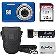 KODAK PIXPRO FZ55 16MP Digital Point & Shoot Camera, 5X Optical Zoom, 28mm Wide Angle, 1080P Full HD Video, Bundle with 32GB SD Card, Protective Case, and Hi-Speed Card Reader (Blue)