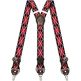 Kohentact Suspenders for Men with Clip & 6 Buttons 1.4in Y-Shape Stainless Steel