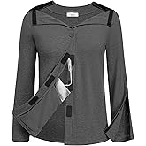 Deyeek Mastectomy Shirts with Drain Pockets Tear Away Side Snap Post Shoulder Surgery Shirts Women Chemo Port Dialysis Shirt