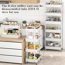 Sywhitta 6-Tier Plastic Rolling Utility Cart with