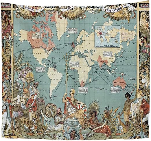 Tapiz De Pared Vintage Mapa Del Mundo Tapiz Para Colgar En La