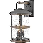 Hinkley Lakehouse Three Light Outdoor Large Wall Lantern, Aged Zinc/Driftwood Grey w/Clear Seedy Glass