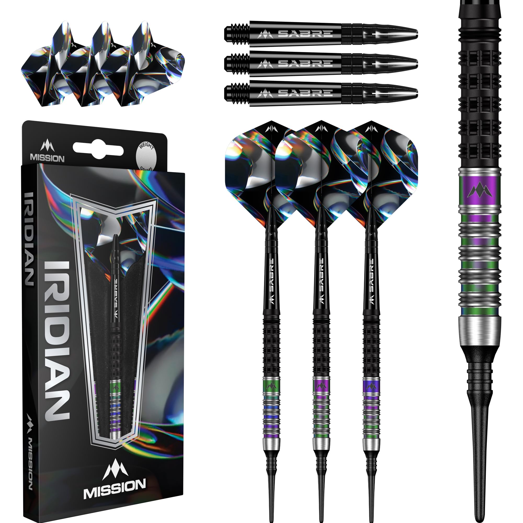 Mission Darts | Iridian Darts | Soft Tip Darts Set | 90% Tungsten Barrel | Black & Coral PVD | Includes Dart Flights and Stems | 20g