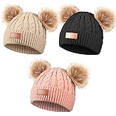 Geyoga Kids Winter Pompom Hat Knitted Ski Beanie Hat Pom Pom Beanie Cap for Girls Boys, for 0-13 Years Old