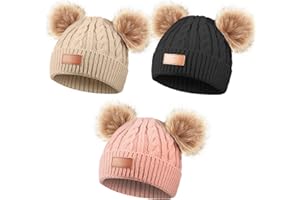 Geyoga Kids Toddler Winter Pompom Hat Baby Knitted Beanie Hat Faux Fur Pom Beanie Cap for Girls Boys 1-3 Years Old