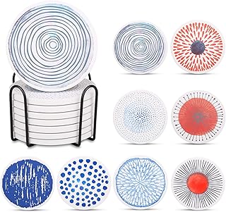 Liesun Coaster 8er Set mit Halter, Keramik Untersetzer mit Korkbasis, untersetzer, Premium Design Untersetzer, Absorbierenden Saugfähige Untersetzer, Coasters for Drinks