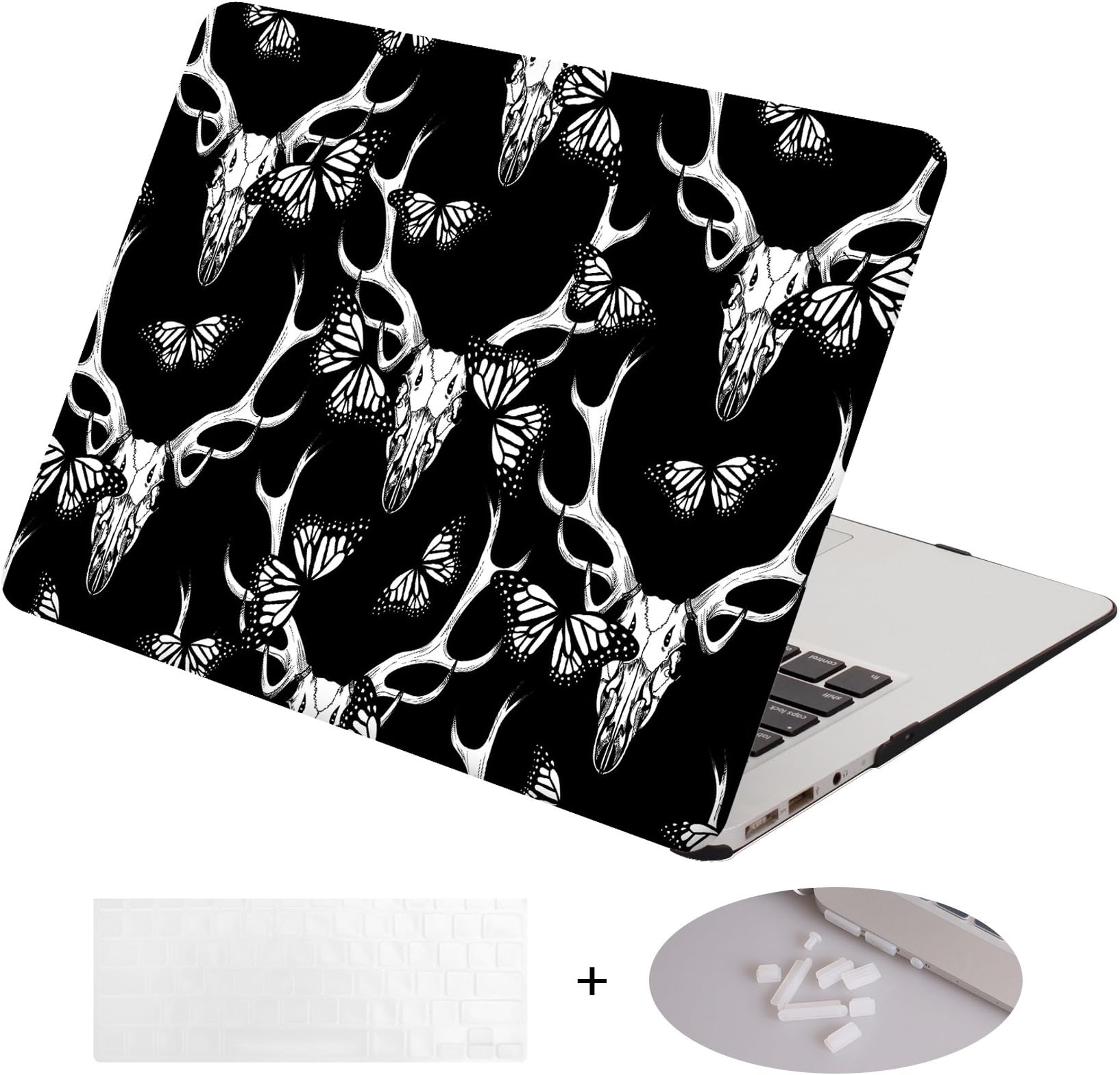 DWON MacBook Air 13 Inch Case with Keyboard Cover and Dust Plug for Apple MacBook Air 13 Inch Sleeve Model A1369 and A1466 - Black Deer
