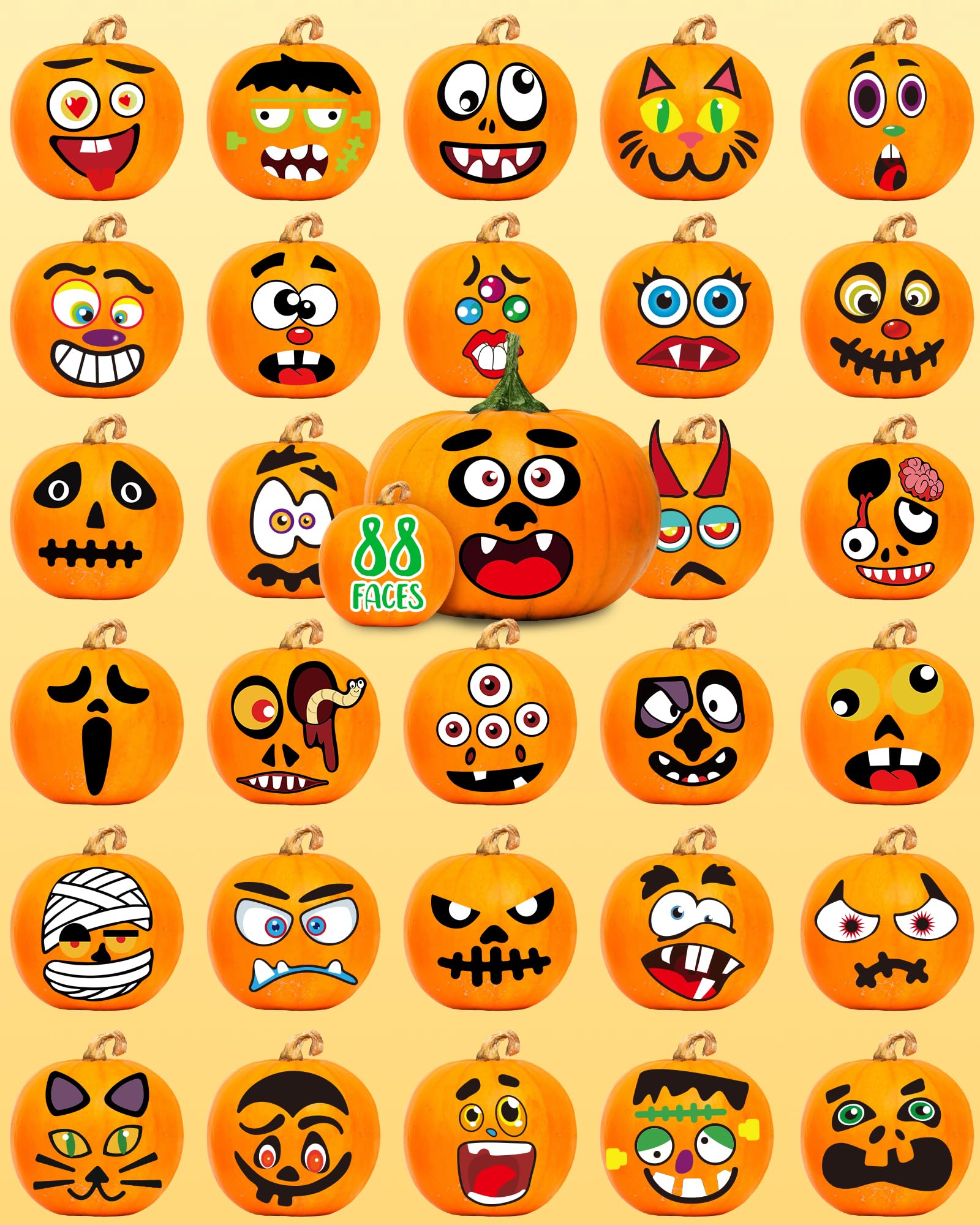 Greingways Halloween Pumpkin Stickers, Make 88 Funny Face Pumpkin Decorating Kit for Party Decorations, Pumpkins Painting Kit Halloween Crafts Gifts Games for Kids