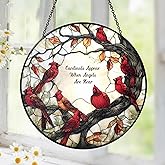 Cardinal Suncatcher Stained Glass Window Hanging Decor - Cardinal Remembrance Gifts, Cardinals Memorial Gifts for Loss of Loved One, Women Grandma Mom, Mothers Day Birthday Christmas Bird Lovers Gift