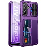 Vihibii for Samsung Galaxy A17 5G Phone Case with Card Holder, Dark Purple | 2X HD Screen Protector, RFID Blocking, Slide Camera Lens Cover, Military-Grade Drop Protection, Heavy Duty Wallet Phone Case