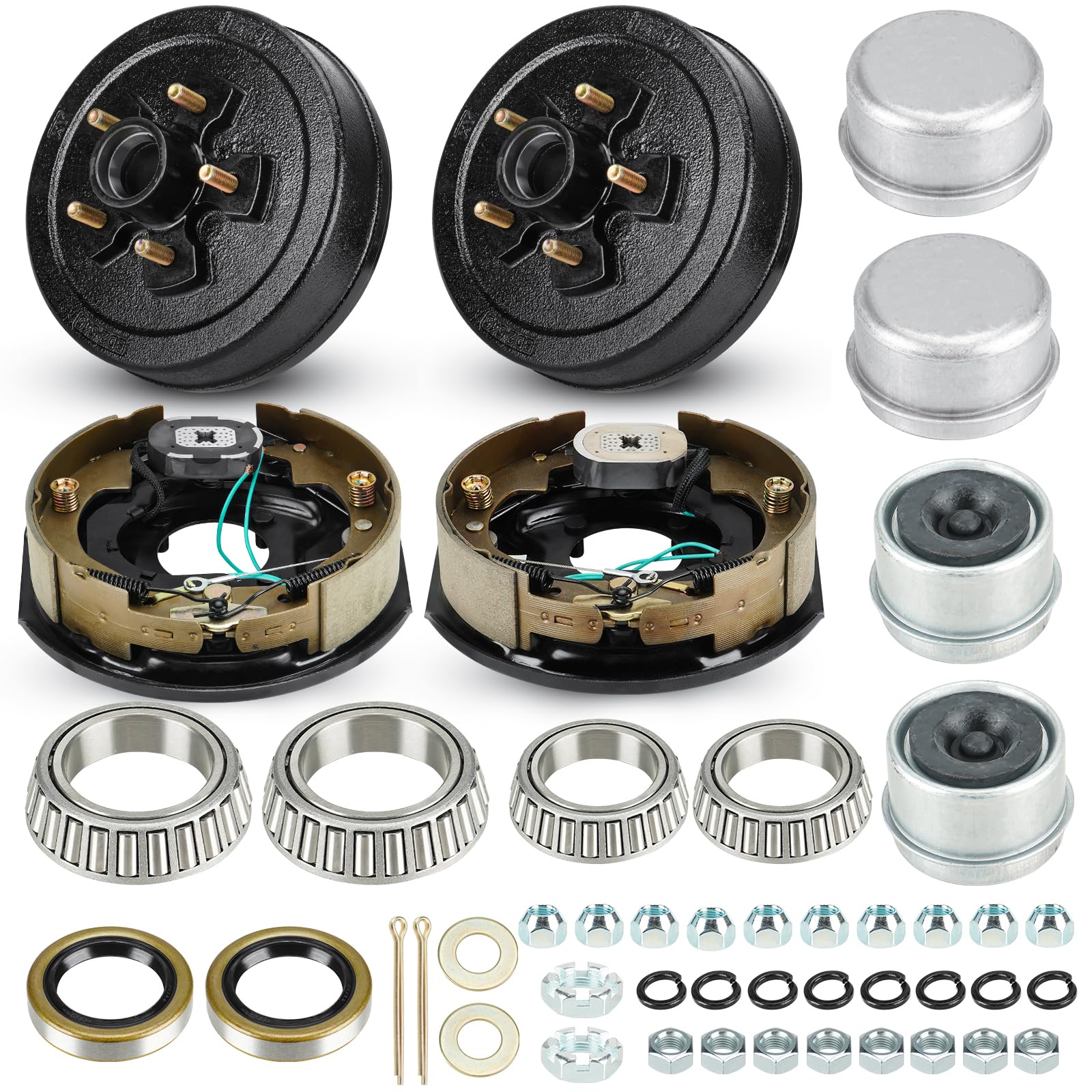 Photo 1 of Trailer Axle Electric Brake Kit, Pair of 5-Hole, 4.5" Bolt Circle Brake Drum with 10" x 2 1/4" Self-Adjusting Electric Brakes for 3500 lb Axles, Replacement 10” Brake Hub Drum Assembly