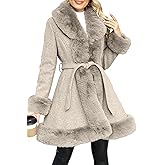 Bellivera Faux Fur Jacket Women Fur-lined Winter Thicken Parka Long Sleeve Coat with Belt