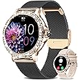 Smart Watches for Women (Answer/Make Calls), 1.3” Fitness Tracker Watch with Heart Rate/Blood Pressure/SpO2/Sleep Monitor, IP68 Waterproof Smart Watch for Android Phones and iPhone - Rose Gold Black