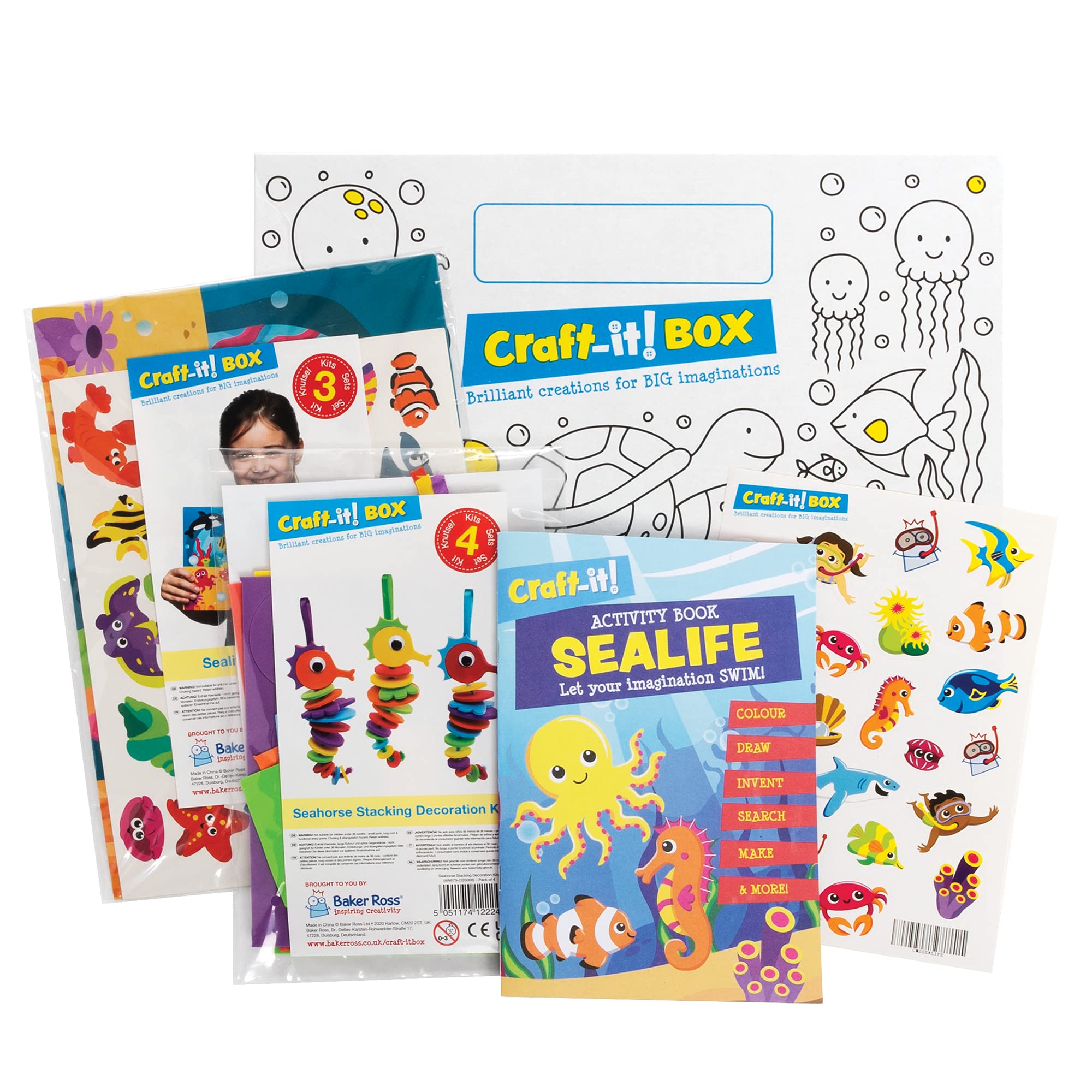 Baker Ross CBS008 Sealife Craft Box - Creative Arts and Crafts Activities for Kids