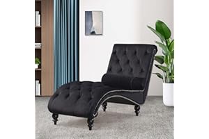 Linyuanwai Chaise Lounge Indoor,Velvet Upholstered Lounge Chair Button-Tufted Armless Chair with Pillow, for Bedroom Living Room Office Modern Backrest Leisure Recliner Sleep Sofa,Black