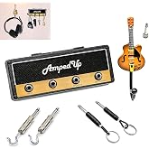 Pick-A-Palooza: Wall Mounted Guitar Amplifier Style Key Hanger and Key Chain Holder, Speaker Style with Acoustic Guitar Coat Hook and 4 Amp Plugs Gift for Musicians