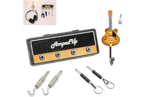 Pick-A-Palooza: Wall Mounted Guitar Amplifier Style Key Hanger and Key Chain Holder, Speaker Style with Acoustic Guitar Coat Hook and 4 Amp Plugs Gift for Musicians