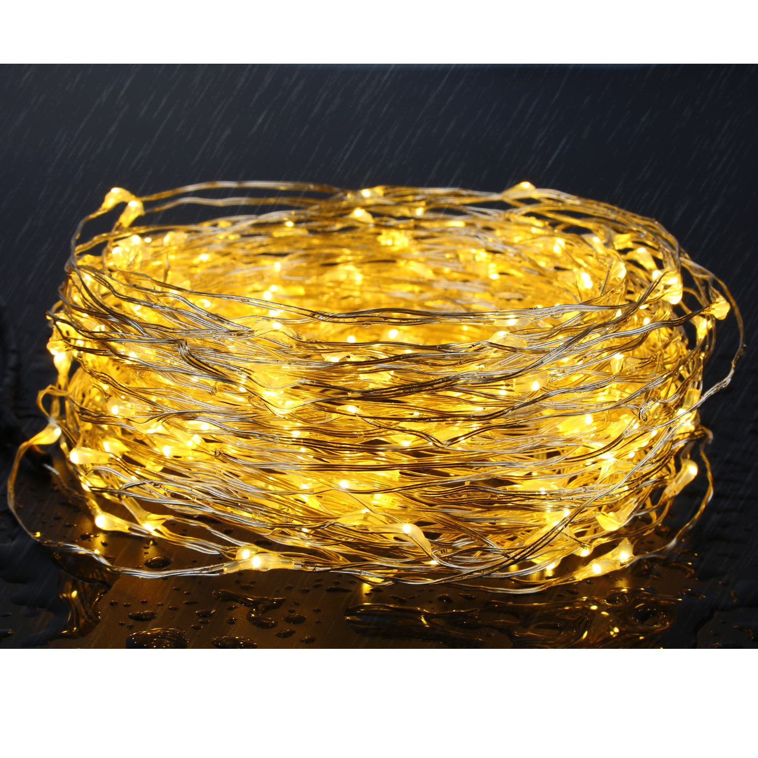 LED Copper String Lights, Fivanus 300 LEDs 98ft/30M Warm White Waterproof Christmas Party Wire Starry Light Fairy With 24keys Remote For Xmas Wedding Outdoor / Indoor Stars Decoration (UL Certified Adapter)(US Plug)