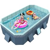 Foldable Non-Inflatable Above Ground Framed Swimming Pool for Backyard, Family Pool (113" x 66" x 20")