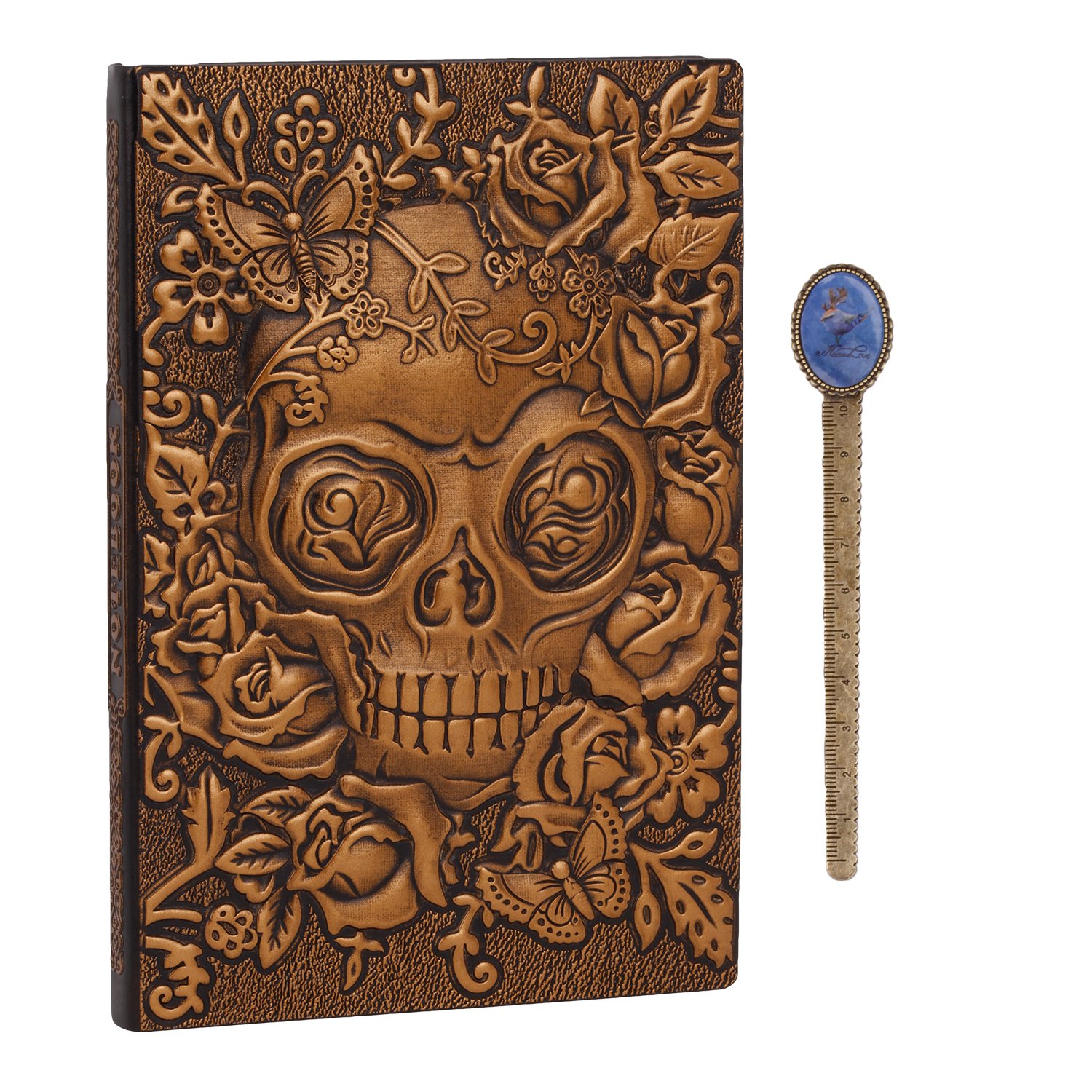 IPENNY A5 Vintage Leather Notebook 3D Embossed Cover Journal with Bookmark Diary Padded Front & Hardback Cover Copper Travel Diary Retro Privacy Notebook Anniversary Birthday Xmas Gifts for Men Women