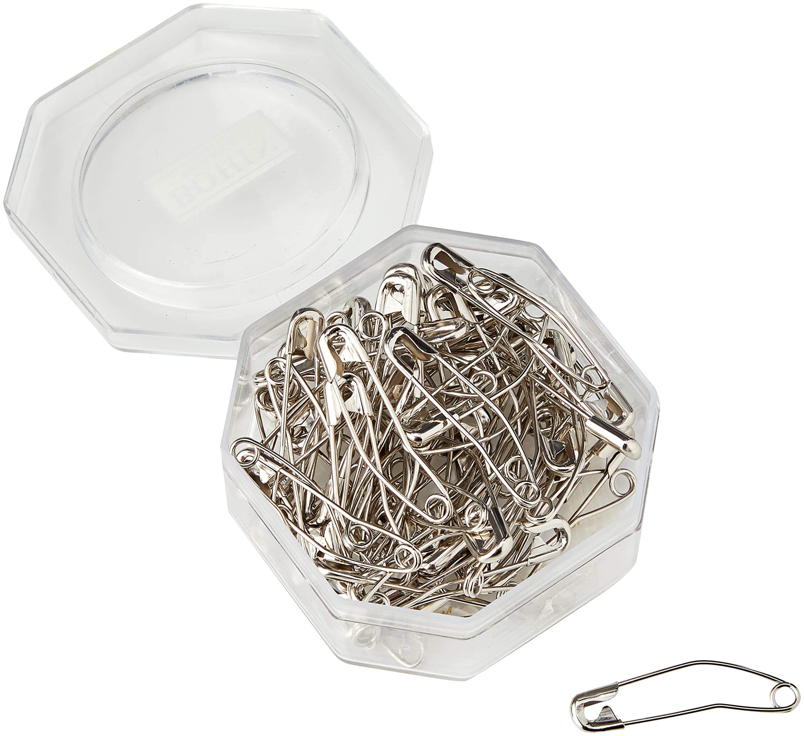 Bohin Curved Safety Pins-Size 2 65 pcs, Silver