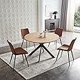Zerifevni 46.4" Round Dining Table Set, Mid Century Modern Round Dining Table for 4-6 Person, w/Steel Legs, Coffee Table for Kitchen Dining Room, Office, Save Space (1 Table with 4 Brown Chairs)