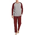 DAVID ARCHY Men's Cotton Raglan Sleepwear Long Sleeve Top & Bottom Pajama Lounge Set