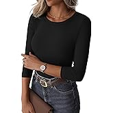 GKBK Womens 3/4 Sleeve Tops Crew Neck Ribbed Slim Fit Tight Shirts Basic Tee Shirt Spring Fashion Clothes 2026 Outfits Trendy