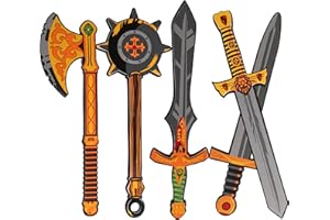 MLcnleS Foam Swords Weapons Toy for Boys - 17 inch Foam Sword Axe Hammer 5 Pack Set - Kids Ninja Toy Pretend Playset for Boys & Girls Present