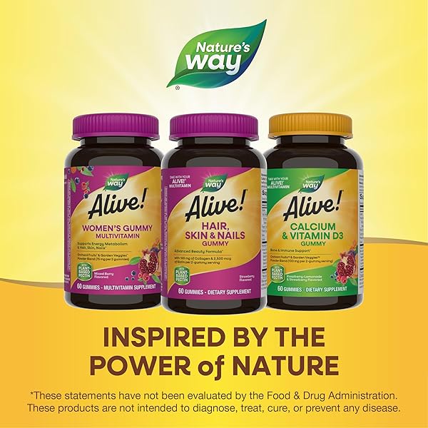 NATURE’S WAY ALIVE! HAIR, SKIN & NAILS GUMMIES, ADVANCED BEAUTY FORMULA*, WITH BIOTIN AND COLLAGEN, STRAWBERRY FLAVORED, 60 GUMMIES (PACKAGING MAY VARY)