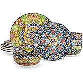 vancasso 12 Pieces Dinnerware Sets, Plates and Bowls Set, Porcelain Dishes Set for 4, Microwave and Dishwasher Safe, Scratch Resistant, Bohemian Style Dining Ware Service for 4, Series SIMI
