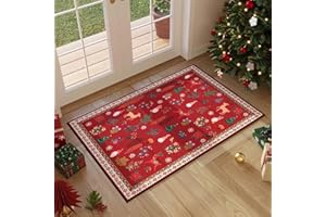 Rugcomf Christmas Door Mat 2x3 – Red Santa Claus Entryway Area Rug, Machine Washable Non-Slip Low Pile Holiday Carpet for Front Door, Kitchen, Indoor Entry