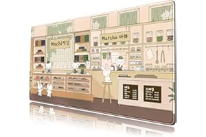 MECHANICAL CATTLE Kawaii Cute Desk Mat Beige Japanese Anime Large Mouse Pad XXL Extended Gaming Mousepad Keyboard Mouse Mat Desk Pad for Computer Laptop 31.5''X15.7'' Non-Slip Rubber Base