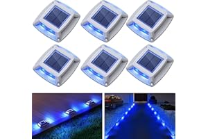 ETETALE Solar Driveway Lights 6 Pack, Solar Powered IP68 Waterproof Dock Lights, 4 LED Driveway Markers Deck Light for Dock, Pathway, Walkway, Sidewalk, Garden, Yard, Stair, Marine Use (Blue)