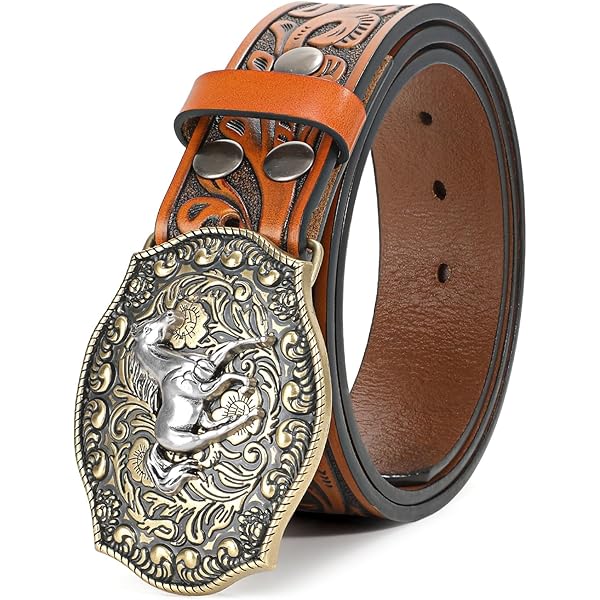 Xuniea Leather Western Cowboy Belts for Men Women Cowgirl Horse