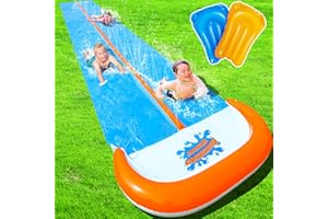 EXELLEWIS 30FT Slip Lawn Water Slide, Extra Long Slip Splash and Slide for Kids and Adults Backyard, with 2 Sliding Lanes and 2 Inflatable Bodyboards with Central-pipe Sprinkler, Outdoor Summer Water Toy…