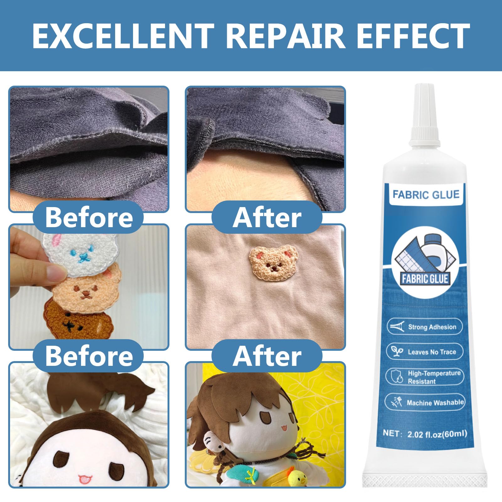 INNOVAYOU 120ml Textilkleber, Transparent Weich Keine Nähte Erforderlich, Textilkleber Waschmaschinenfest für Baumwolle, Leder, Flanell, Denim und Polyester 2