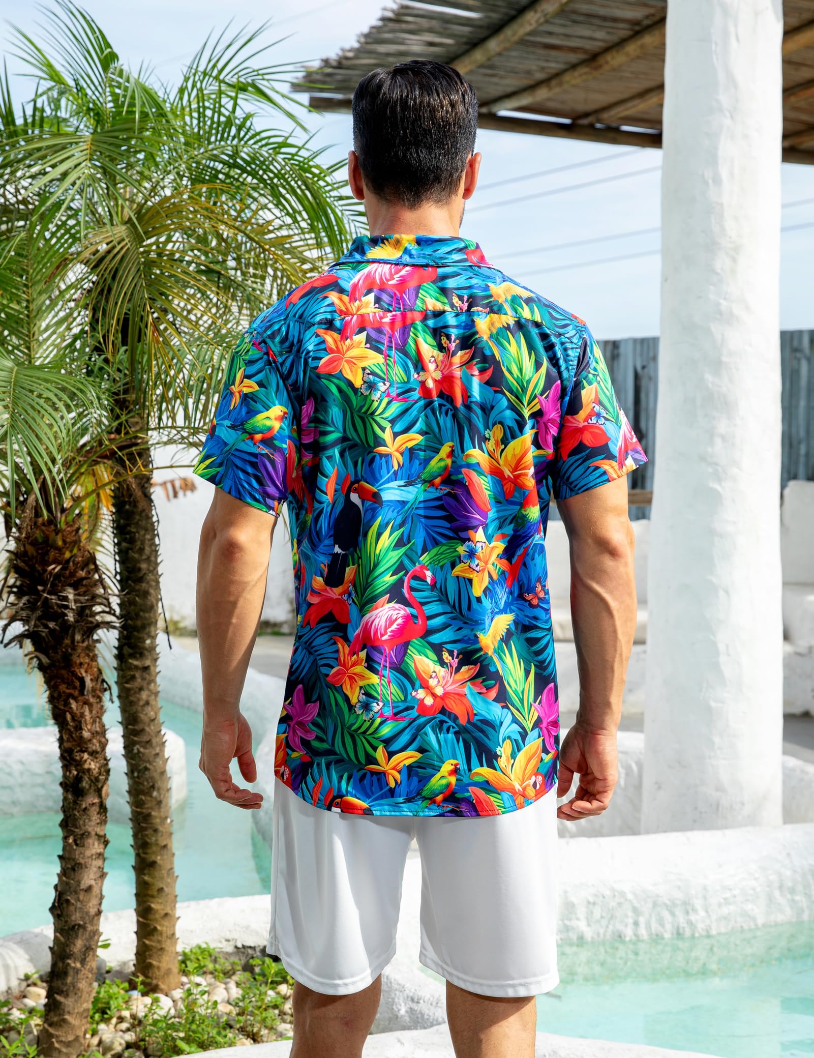 AIDEAONE Herren Aloha Hawaiihemden Hemden Kurzarm Knopf Hemd mit Flamingo 4