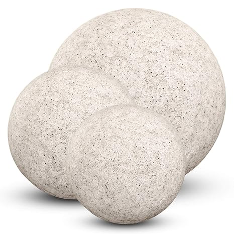 Stein KUGEL GARTEN 230V Ø25/28/46cm, inkl. 3m Anschlußkabel mit Schuko-Stecker IP65 mit Erdspieß, Naturstein-Optik (Granit), 