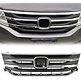 HECASA Front Bumper Grille Compatible with 2011-2013 Honda Odyssey Replacement for HO1202107C HO1217105 HO1210138 Silver Chrome Black All-in-one Textured Molding