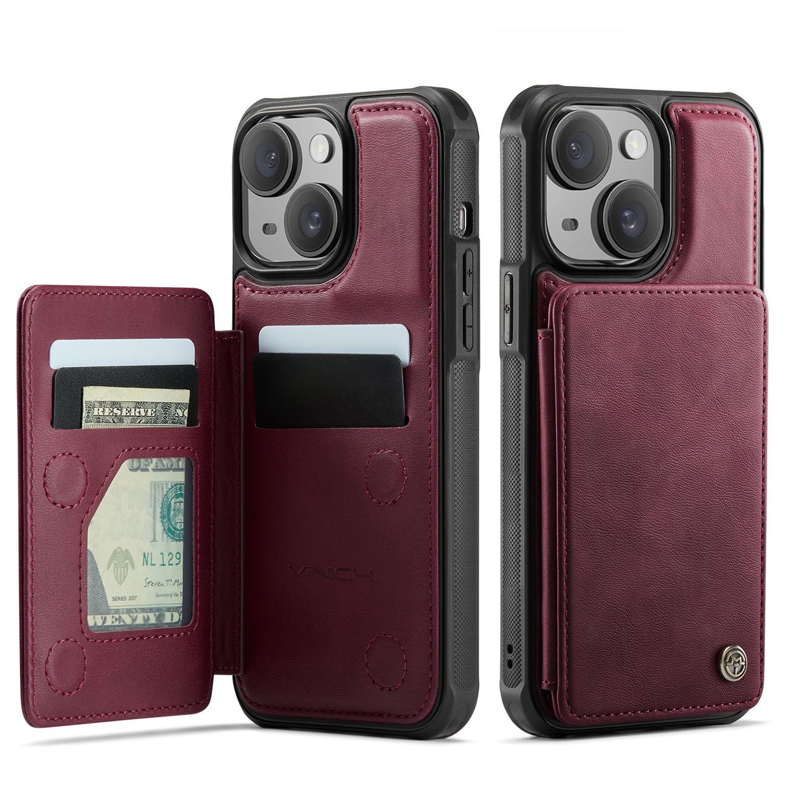 Photo 1 of Vinich for iPhone 13 Wallet Case with Card Holder, RFID Blocking Credit Slots Kickstand Shockproof Phone Cover for Women Men, Burgundy