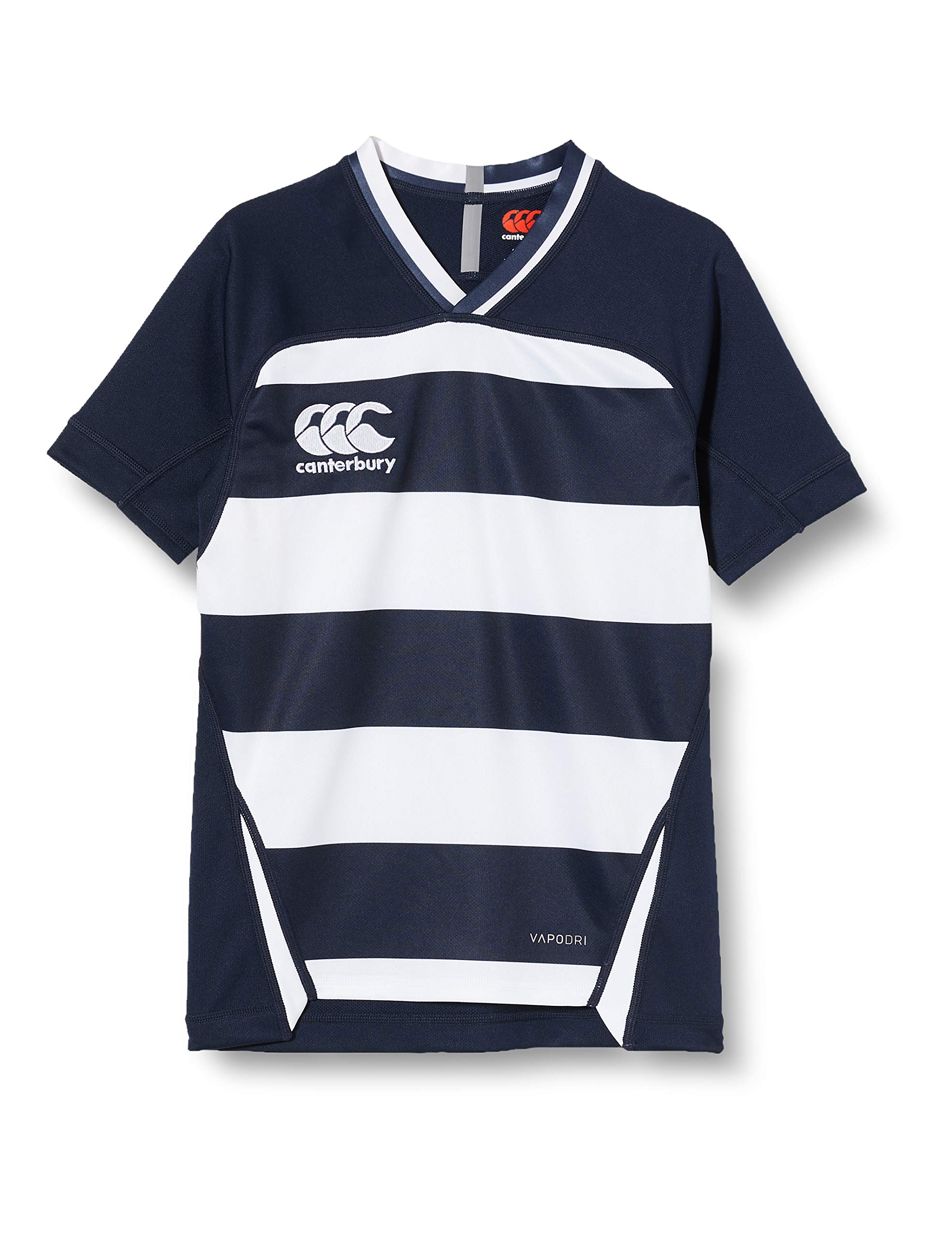 Canterbury Junior Boys VapoDri Evader Hooped Rugby Jersey | VapoDri Technology | Pro Athletic Fit | Durable Technical Rugby Jersey, Navy, 12