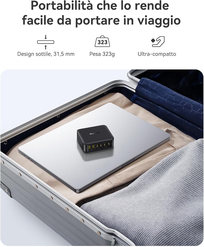 Caricatore USB C 120W, Stazione di Ricarica a 6 porte, Caricatore Rapido Compatibile con iPhone 17/16/15 Serie, MacBook Air, Galaxy, iPad, und mehr