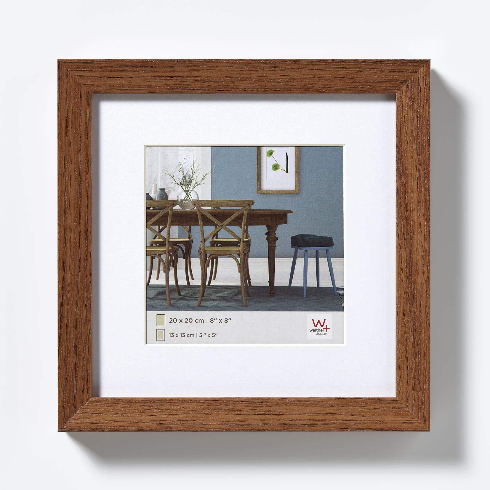 walther design Picture Frame Dark Oak 20 x 20 cm with PassepArtout, Fiorito Wooden Frame EF220P