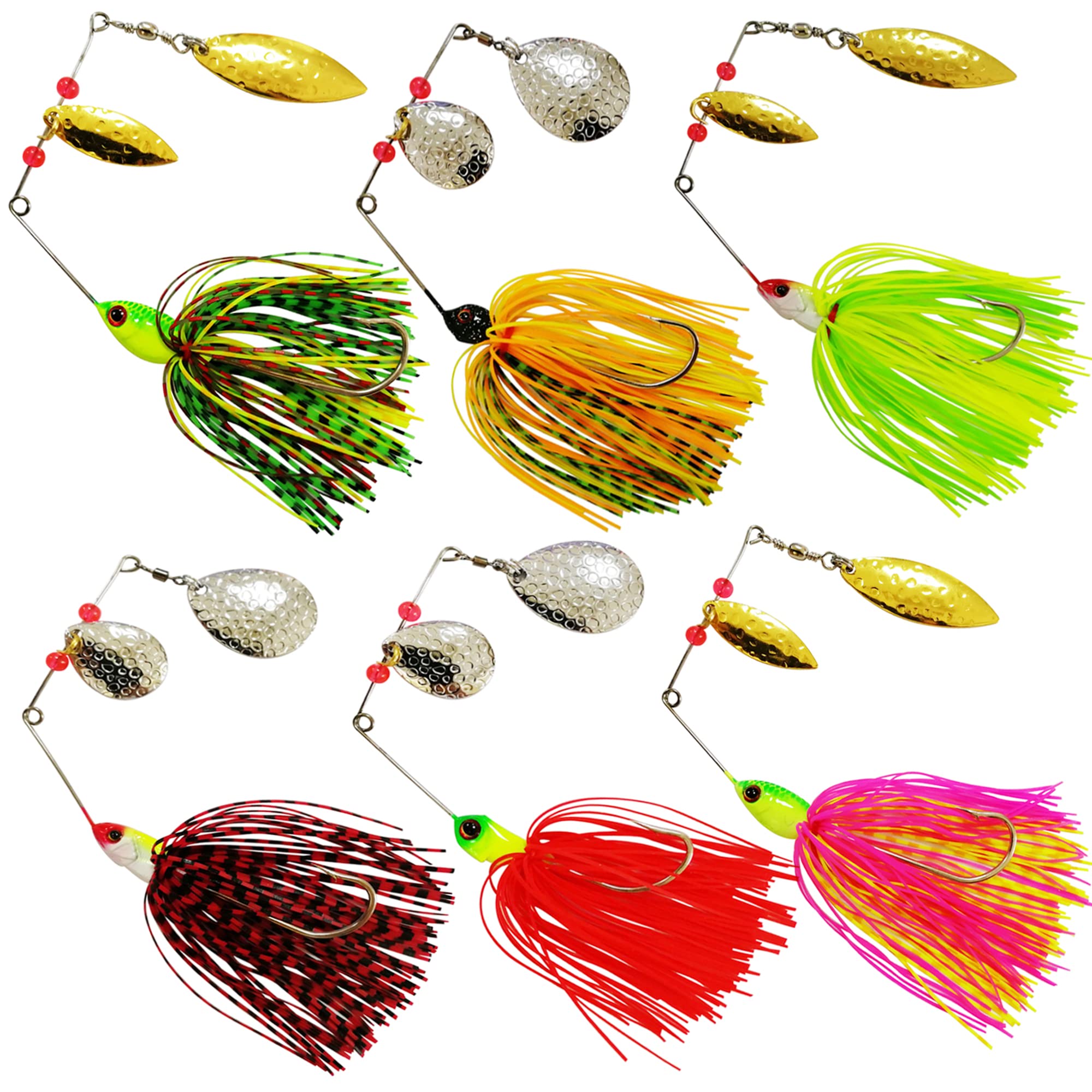 Fishing Lures Spinnerbait Bass Fishing Spinner Baits Lure Kit Hard Metal Spoon Multicolor Buzzbait Spinnerbait Jigs for Bass Pike Trout Salmon (6pcs Spinnerbaits)